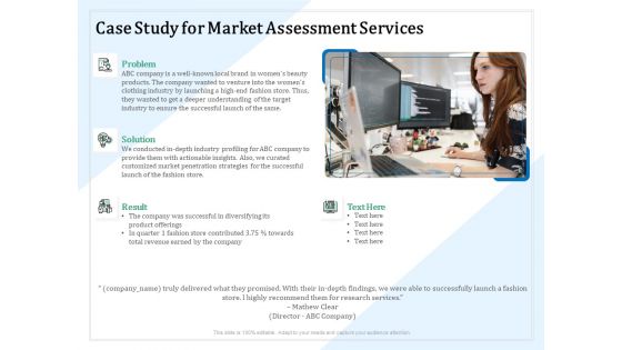 Market Research Case Study For Market Assessment Services Ppt PowerPoint Presentation Portfolio Graphic Images PDF