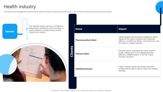 Market Research Evaluation Company Outline Health Industry Portrait PDF