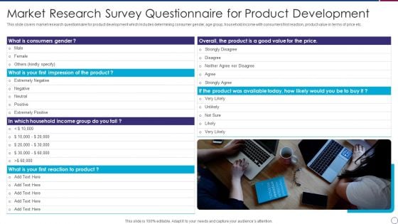 Market Research Survey Questionnaire For Product Development Brochure PDF
