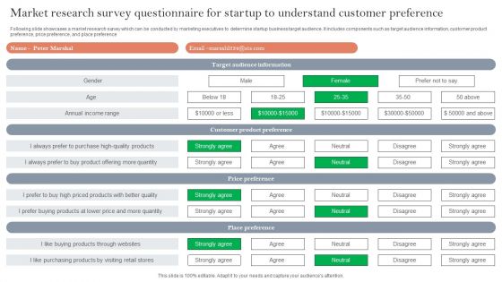 Market Research Survey Questionnaire For Startup To Understand Customer Preference Survey SS