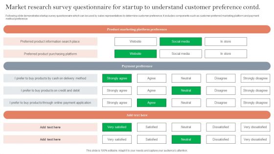 Market Research Survey Questionnaire For Startup To Understand Customer Preference Survey SS