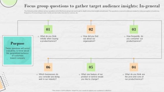 Market Research To Determine Business Opportunities Focus Group Questions To Gather Target Audience Insights In General Download PDF