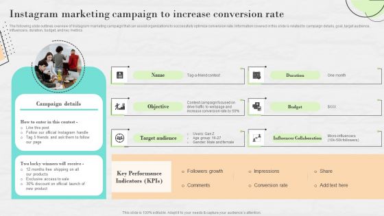 Market Research To Determine Business Opportunities Instagram Marketing Campaign To Increase Conversion Rate Icons PDF