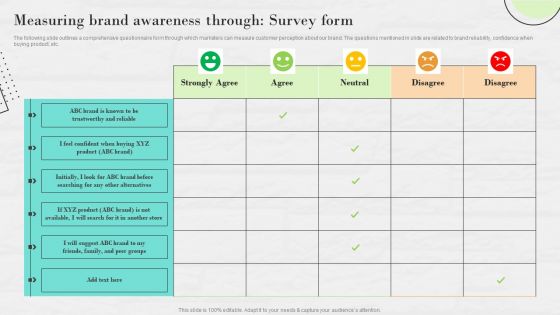 Market Research To Determine Business Opportunities Measuring Brand Awareness Through Survey Form Brochure PDF