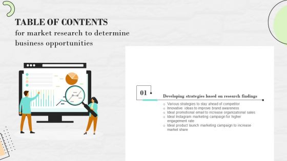 Market Research To Determine Business Opportunities Table Of Contents Themes PDF