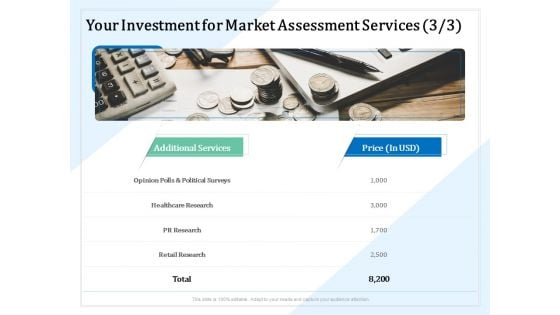 Market Research Your Investment For Market Assessment Services PR Ppt PowerPoint Presentation Professional Examples PDF