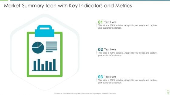 Market Summary Icon With Key Indicators And Metrics Icons PDF