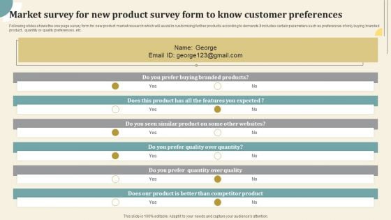 Market Survey For New Product Survey Form To Know Customer Preferences Survey SS