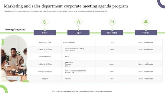 Marketing And Sales Department Corporate Meeting Agenda Program Download PDF