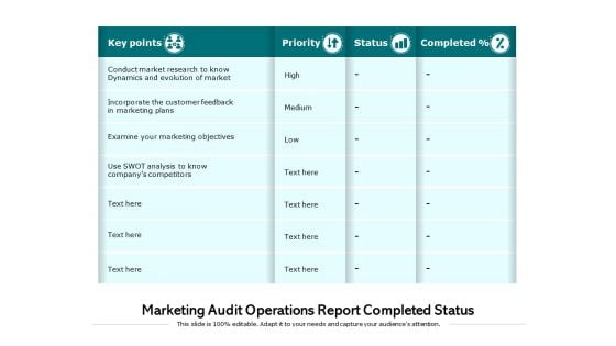 Marketing Audit Operations Report Completed Status Ppt PowerPoint Presentation Gallery Format PDF