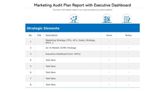 Marketing Audit Plan Report With Executive Dashboard Ppt PowerPoint Presentation File Designs Download PDF