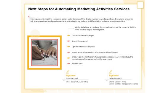 Marketing Automation Next Steps For Automating Marketing Activities Services Sample PDF