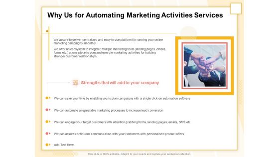 Marketing Automation Why Us For Automating Marketing Activities Services Designs PDF