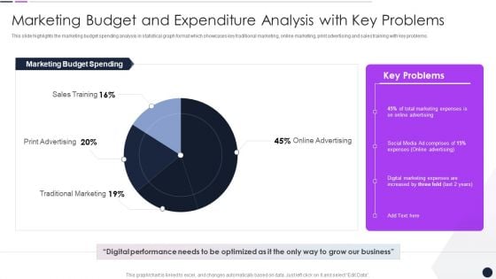 Marketing Budget And Expenditure Analysis With Key Problems Icons PDF