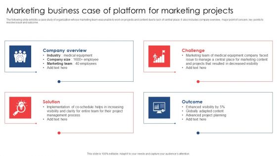 Marketing Business Case Of Platform For Marketing Projects Ppt Slides Portfolio PDF