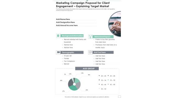 Marketing Campaign Client Engagement Explaining Target Market One Pager Sample Example Document