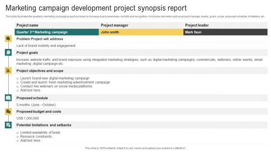 Marketing Campaign Development Project Synopsis Report Microsoft PDF