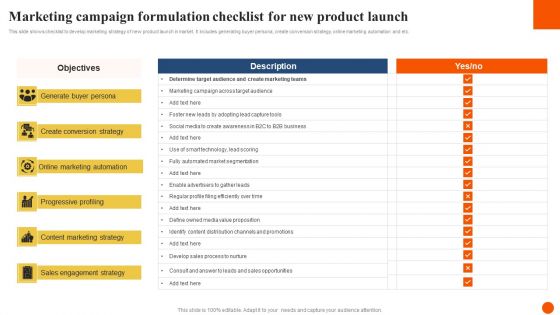 Marketing Campaign Formulation Checklist For New Product Launch Information PDF