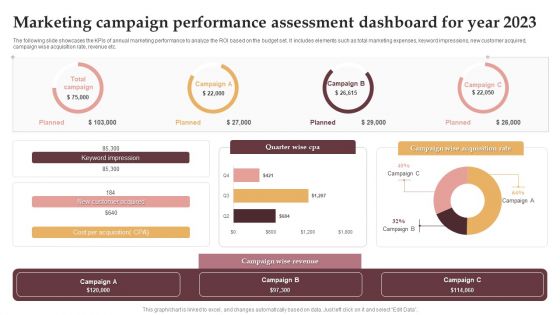 Marketing Campaign Performance Assessment Dashboard For Year 2023 Download PDF