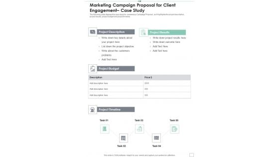Marketing Campaign Proposal For Client Engagement Case Study One Pager Sample Example Document Marketing Campaign Proposal For Client Engagement Case Study One Pager Sample Example Document