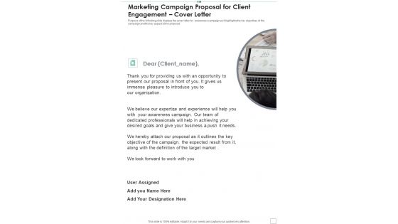 Marketing Campaign Proposal For Client Engagement Cover Letter One Pager Sample Example Document