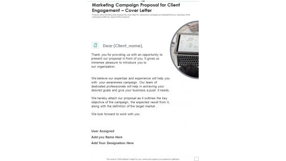 Marketing Campaign Proposal For Client Engagement Cover Letter One Pager Sample Example Document Marketing Campaign Proposal For Client Engagement Cover Letter One Pager Sample Example Document