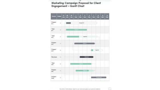 Marketing Campaign Proposal For Client Engagement Gantt Chart One Pager Sample Example Document