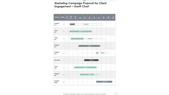 Marketing Campaign Proposal For Client Engagement Gantt Chart One Pager Sample Example Document Marketing Campaign Proposal For Client Engagement Gantt Chart One Pager Sample Example Document