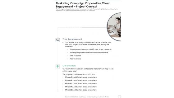 Marketing Campaign Proposal For Client Engagement Project Context One Pager Sample Example Document