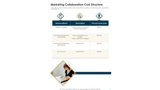 Marketing Collaboration Cost Structure One Pager Sample Example Document Marketing Collaboration Cost Structure One Pager Sample Example Document