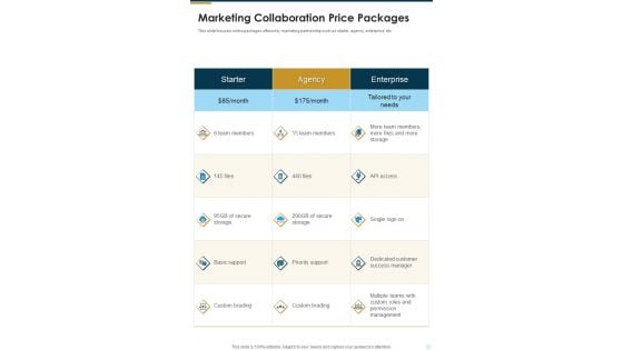 Marketing Collaboration Price Packages One Pager Sample Example Document