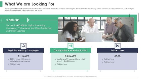 Marketing Company Investor Pitch Deck What We Are Looking For Topics PDF