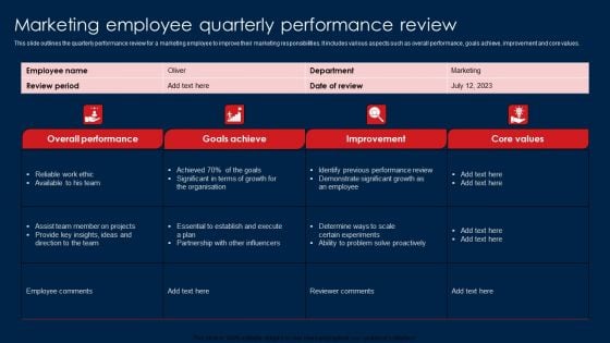 Marketing Employee Quarterly Performance Review Diagrams PDF Marketing Employee Quarterly Performance Review Diagrams PDF