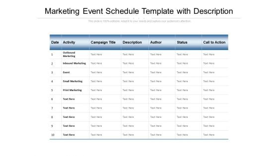 Marketing Event Schedule Template With Description Ppt PowerPoint Presentation Slides Influencers