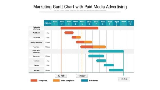 Marketing Gantt Chart With Paid Media Advertising Ppt PowerPoint Presentation File Objects PDF