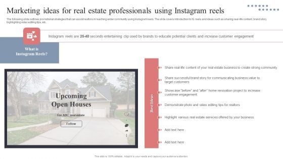 Marketing Ideas For Real Estate Professionals Using Instagram Reels Diagrams PDF