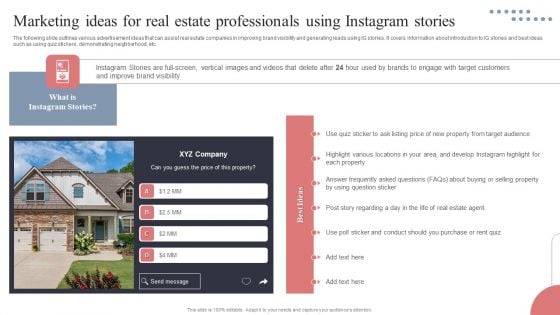 Marketing Ideas For Real Estate Professionals Using Instagram Stories Information PDF