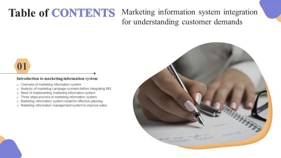 Marketing Information System Integration Understanding Customer Demands Table Of Contents Mockup PDF