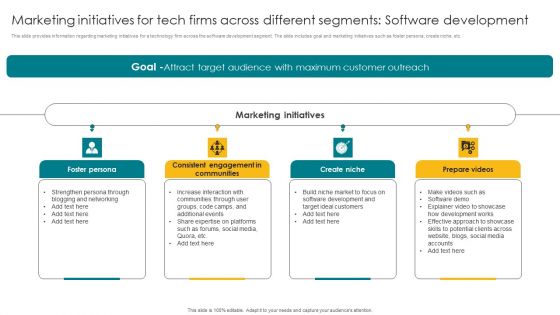 Marketing Initiatives For Tech Firms Across Different Segments Software Development Brochure PDF