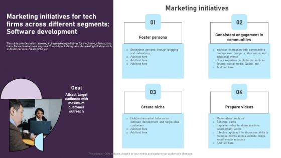 Marketing Initiatives For Tech Firms Across Different Segments Software Development Portrait PDF