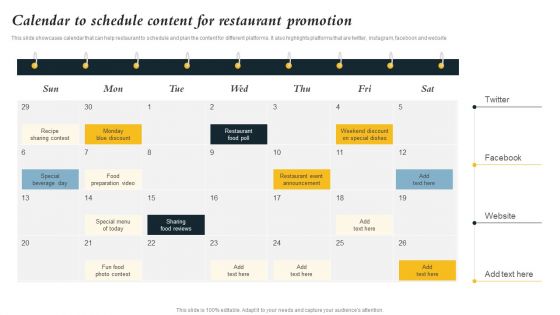 Marketing Initiatives To Promote Fast Food Cafe Calendar To Schedule Content For Restaurant Promotion Graphics PDF Marketing Initiatives To Promote Fast Food Cafe Calendar To Schedule Content For Restaurant Promotion Graphics PDF