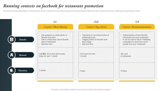 Marketing Initiatives To Promote Fast Food Cafe Running Contests On Facebook For Restaurant Designs PDF