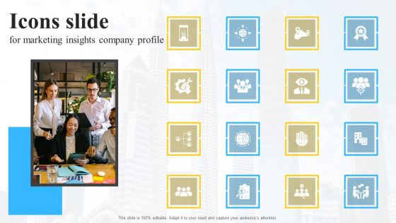 Marketing Insights Company Profile Icons Slide For Marketing Insights Company Profile Summary PDF