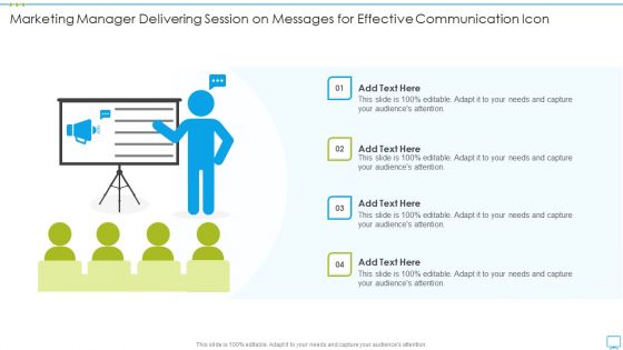 Marketing Manager Delivering Session On Messages For Effective Communication Icon Professional PDF
