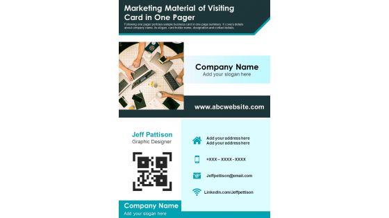 Marketing Material Of Visiting Card In One Pager PDF Document PPT Template