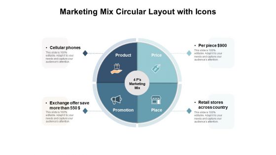 Marketing Mix Circular Layout With Icons Ppt PowerPoint Presentation Model Layouts PDF