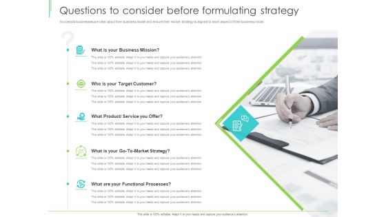 Marketing Plan Implementation Questions To Consider Before Formulating Strategy Elements PDF