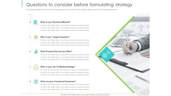 Marketing Plan Implementation Questions To Consider Before Formulating Strategy Elements PDF