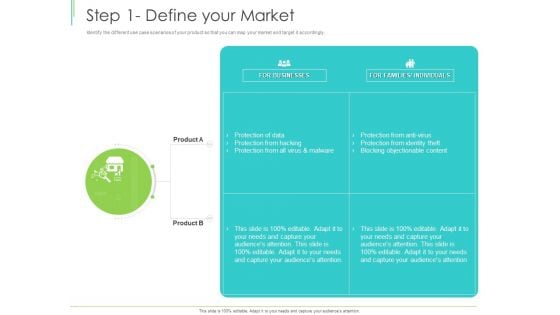 Marketing Plan Implementation Step 1 Define Your Market Ppt Styles Outline PDF