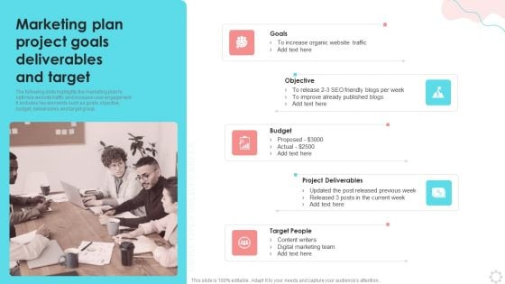 Marketing Plan Project Goals Deliverables And Target Ppt PowerPoint Presentation File Picture PDF